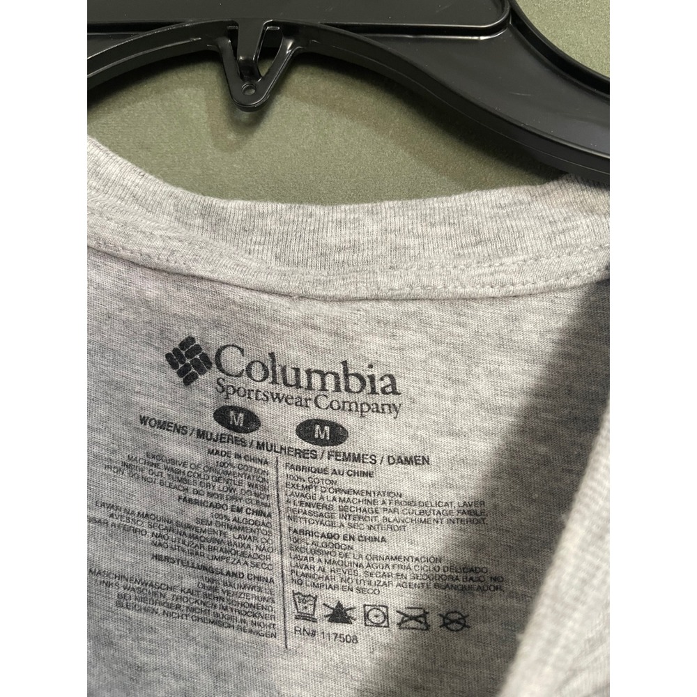 Columbia Womens Gray Graphic Mountain Logo Short Sleeve T-Shirt Size M Cotton - Picture 2 of 3